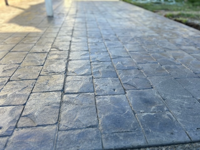 Stamped concrete patio path — a recent hard landscaping finish