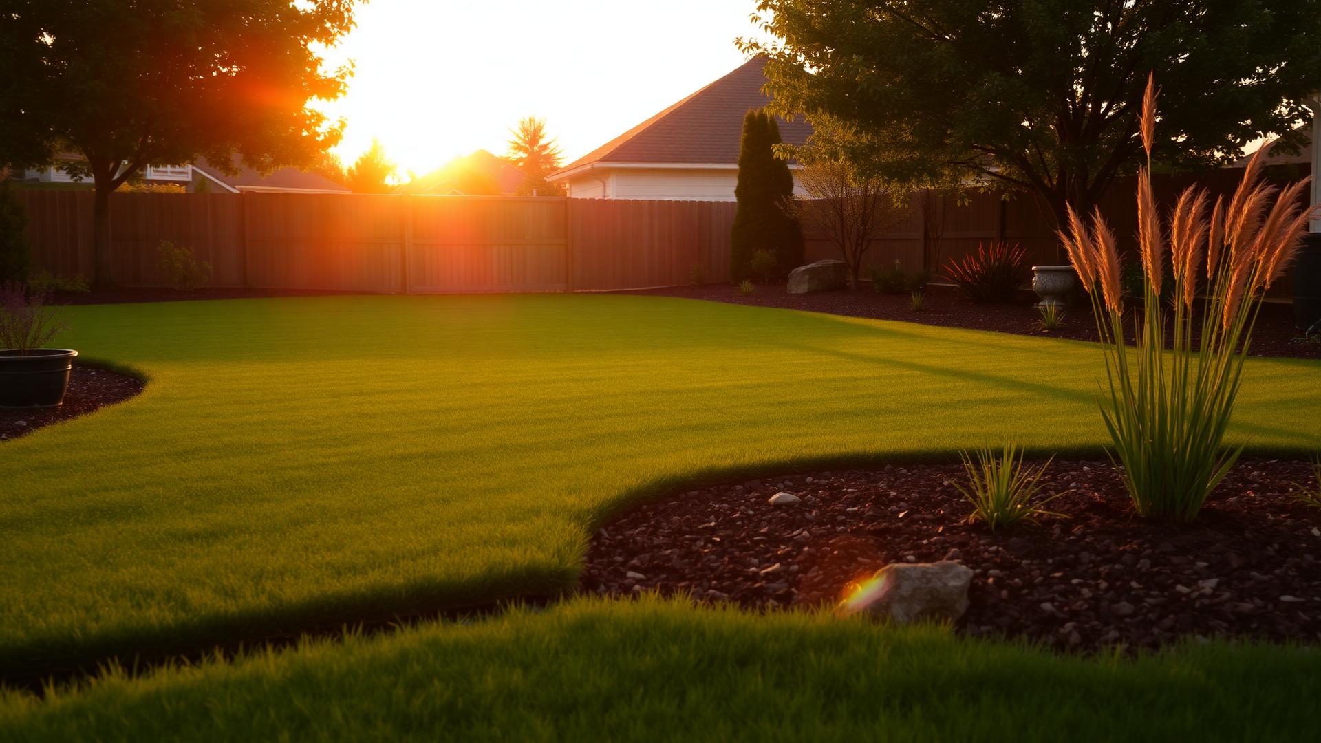 Freshly laid striped ready lawn in a landscaped Canterbury backyard