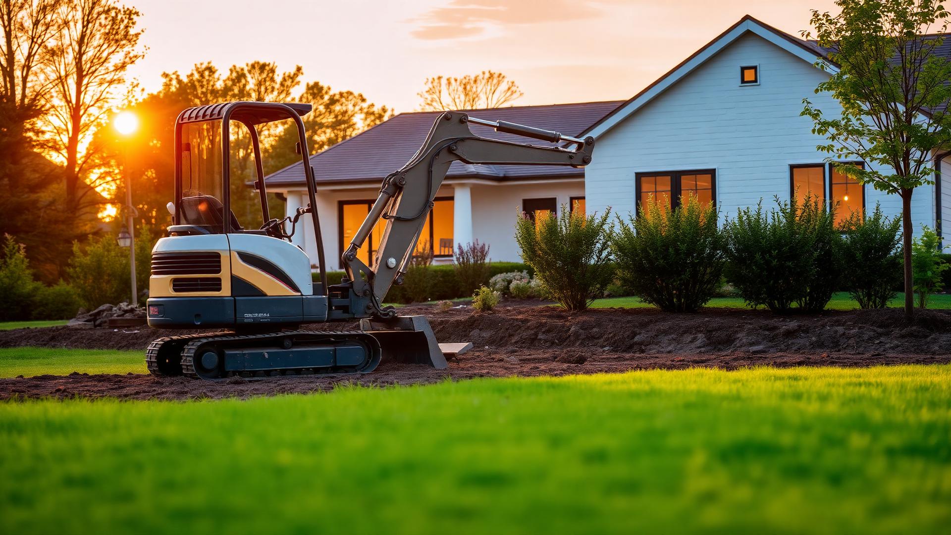 Excavator grading and levelling a Christchurch section before landscaping